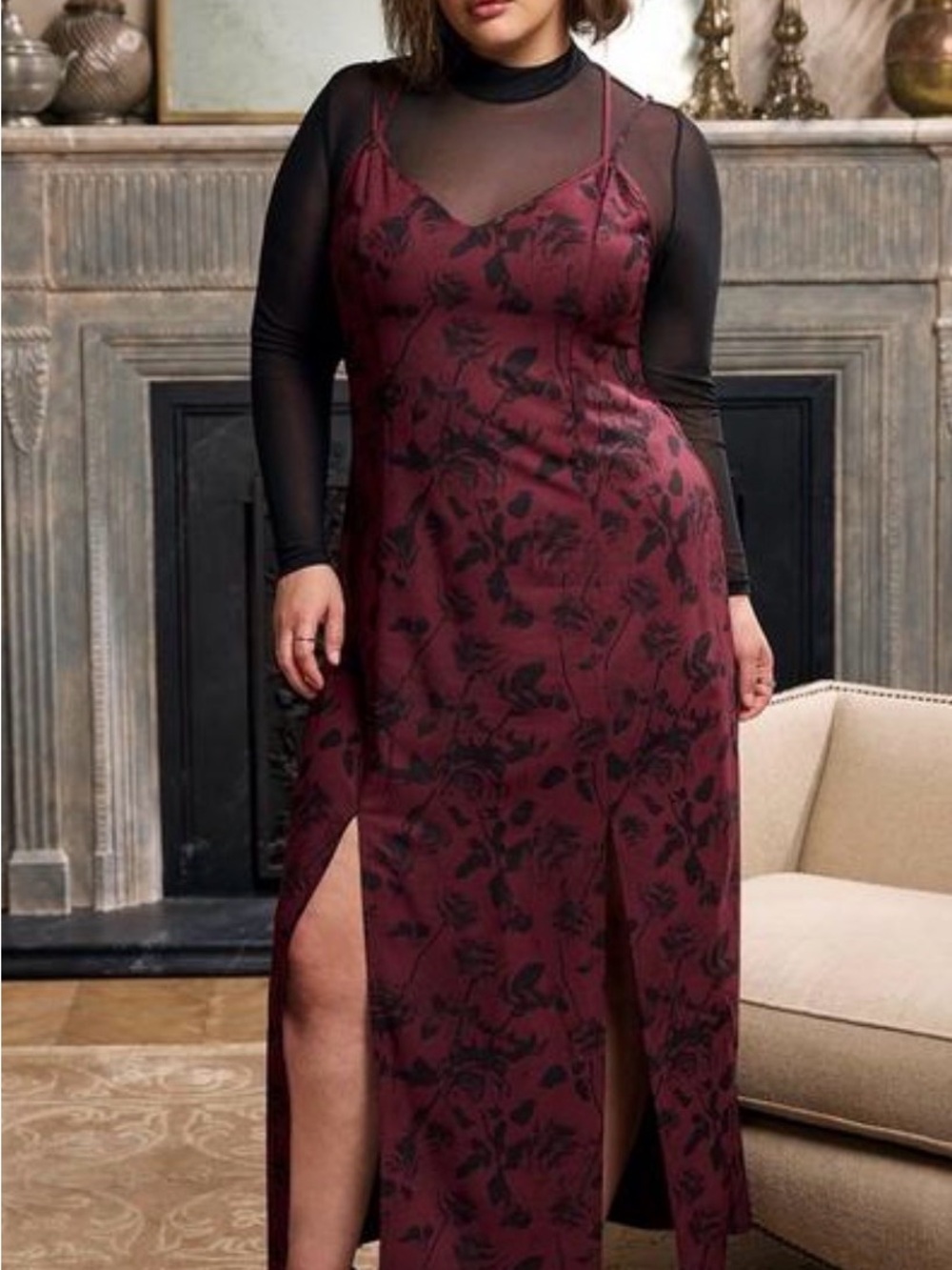 Nightfall lace back slit maxi dress